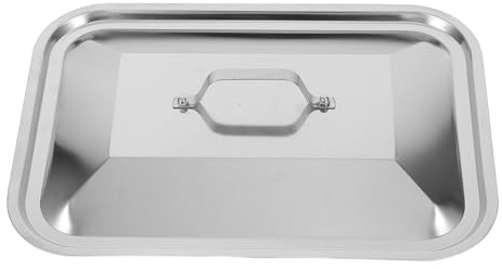 Inox Coperchio Maniglia per Rettangolare Acciaio, Teglia | Bistecchiera con Coperchio, Argento, Lavabile in Lavastoviglie, Protezione dagli Schizzi D'olio