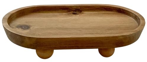 Bandeja de Madera, Plato de Vela rústico con Patas para jabón, Perfume, Llaves, Bandeja de tocador para Cocina, baño, Entrada, Ovalada pequeña de Madera