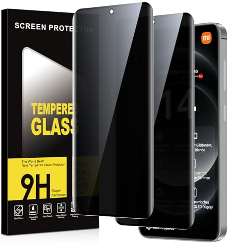 Micnkifo Protector Pantalla Privacidad para Xiaomi 14 Ultra 2 Piezas,Anti Espía Cristal Templado,Anti-Espía Vidrio Película,9H Dureza,Anti-Arañazo,Sin Burbujas,Privacy Screen Protector