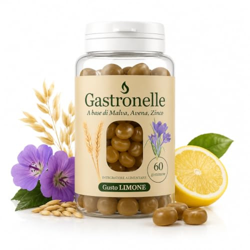 Gastronelle Caramelle Gommose Benessere Digestivo 60 Pz | Con malva e avena, Gusto limone, Ingredienti naturali, Benessere mucosa gastrica e digestiva