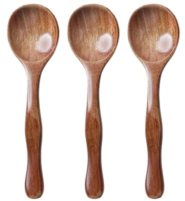 3PCS Natural Wooden Spoon Set - Eco-Friendly Kitchen Utensils for Cooking, Baking & Serving, Small Versatile Spoons for Tea, Honey & Condiments