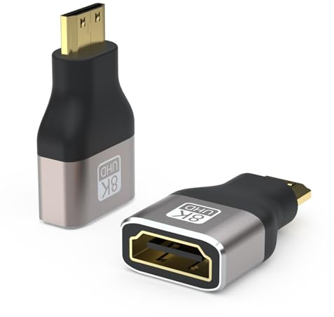 vgggrd 2 Piezas 8K Adaptador Mini HDMI a HDMI, Micro HDMI Macho a HDMI Hembra Soporte HDR10+, 3D, 2.1 2.0A/B, 1.4A(Gris)