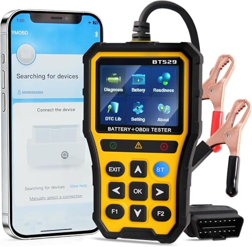 2-in-1 OBD2 Diagnosegerät und Batterietester KFZ für alle 12V Fahrzeuge, C | Motorfehlercodes Auslesen und Löschen, Prüfung von Batteriespannung, Innenwiderstand, Ladezustand und Gesundheitszustand