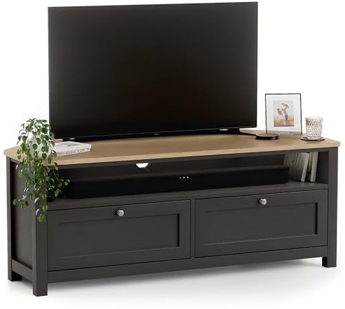 CHRISTOW Corner TV Unit, 2 Drawers & Shelf, Charcoal