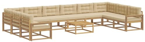 vidaXL Outdoor-Sofagarnitur mit Kissen 11 pcs Weiß und Beige, Akazienholz Garten-Sofa-Set, Moderne Outdoor-Sitzgruppe, Bequeme Bänke für Terrasse, Garten, Poolmöbel