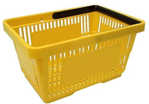 GERSO 1 Einkaufskorb aus Kunststoff, Tragekorb, Shopping Basket, Supermarkt, Plastik mit Henkel 21 Liter stapelbar gelb