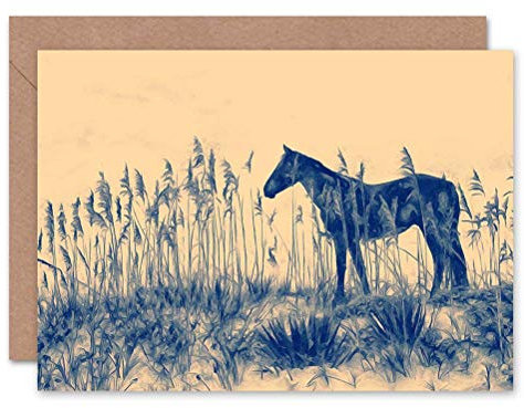 Wee Blue Coo Pferd Im Hohen Gras Feld Natur Landschaft Tier Weihnachtskarte