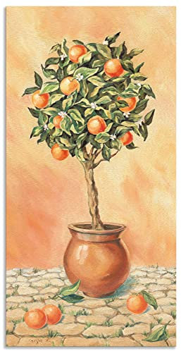 ARTland Wanddeko Wandbild Alu Verbundplatte für Innen & Outdoor Bild 75 x 150 cm Botanik Pflanzen Topfpflanze Malerei Orange Orangenbaum I A7TG