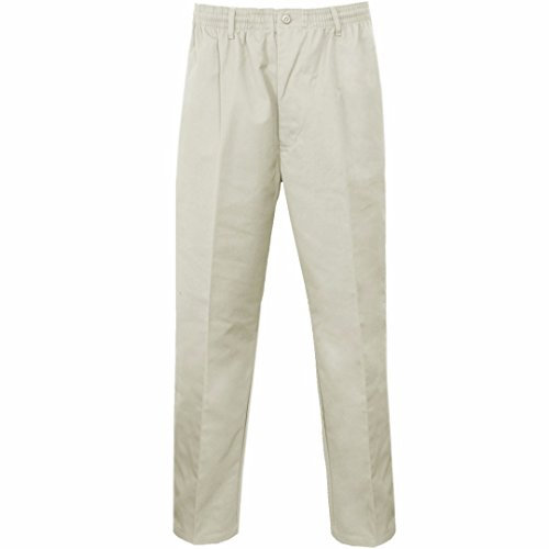 Stylo Online Mens Smart Rugby Trousers Fully Elasticated Stretch Waist Band with Draw Cord Comfortable FIT Workwear Bottoms Straight Leg Casual Formal Work Pants Size 30-48 Beige