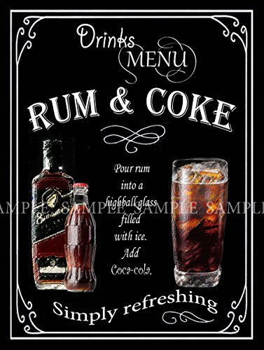 Pub Favorites Rum & Coke - Bar - Cafe - Bistro - Home Pub - Metal Sign - 3 Sizes To Choose (8” X 6” 200 X 150 mm)