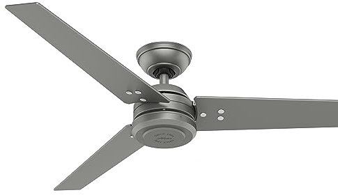 HUNTER DECKENVENTILATOR Protos, 132 cm, Deckenventilator für den Innen- und Außenbereich mit Wandschalter, Gehäusefarbe: Mattsilber, 3 beidseitig verwendbare Flügel,Modell 50622