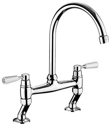 Rangemaster TBL3CM/WH Belfast Bridge Mixer TAP Chrome CW White Handles Kitchen