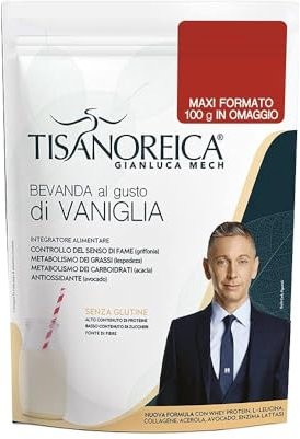 Gianluca Mech | Tisanoreica Bevanda Proteica al Gusto di Vaniglia, 500g, Integratore Alimentare Keto, 341kcal per 100g