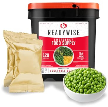 ReadyWise, 120 Servings, Vegetable Bucket, Broccoli, Sweet Corn, Green Beans, Peas, Freeze Dried, Up To 25 Years Shelf Life, Emergency Food