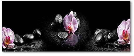 Tulup Glas-Bild Wandbild aus Glas - Wandkunst - Wandbild hinter gehärtetem Sicherheitsglas - Dekorative Wand für Küche & Wohnzimmer 125x50 - Blumen & Pflanzen - Orchidee - Schwarz