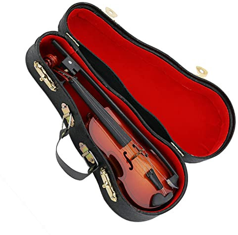 Violine Modell Holz 7CM Miniatur Violine Modell Musikinstrument Modell Violine Display mit Bogen und Ständer Unterstützung für Ornament Home Office Kids Dollhouse