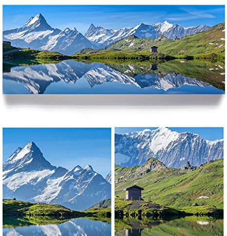 Bergpanorama Bachalpsee, Alpen - als 150x60cm große XXL Leinwand. Tolles Wandbild als Hintergrund und Deko für Wohnzimmer & Schlafzimmer. Fertig aufgespannt auf 4cm Holz-Keilrahmen
