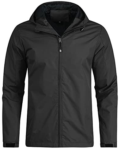 YOUTHUP Blouson Homme Coupe-vent à Capuche Imperméable Veste a Capuche Hommes en Veste de Pluie, Noir, XS