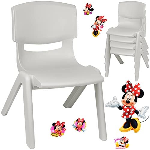 alles-meine.de GmbH Kinderstuhl/Stuhl - Motivwahl - grau - Silber + Sticker - Minnie Maus - Plastik - bis 100 kg belastbar/kippsicher - für INNEN & AUßEN - 0-99 Jahre - sta..