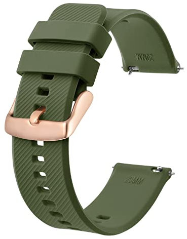 BISONSTRAP Uhrenarmband 20mm, Silikon Uhrenarmbänder mit Schnellverschluss für Männer Frauen (Armee Grün, Roségoldene Schnalle)