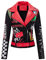 RISISSIDA Frauen Kunstleder Jacke Nieten Frühling Herbst Winter Mode, Moto Biker Trendy Kleidung Streetwear Gürtel, 79 Schwarz-rot, M