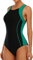 Attraco Damen Sport Badeanzug Bauchweg Push Up Bademode Sexy Swimsuit Sommer Schwimmzug Slim Fit Strandmode Schwarz/Grün L