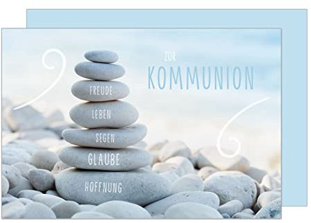 Edition Seidel Premium Glückwunschkarte zur Kommunion mit Umschlag. Kommunionskarte Karte Grusskarte Steine Strand Junge Mädchen (KO287 SW023)