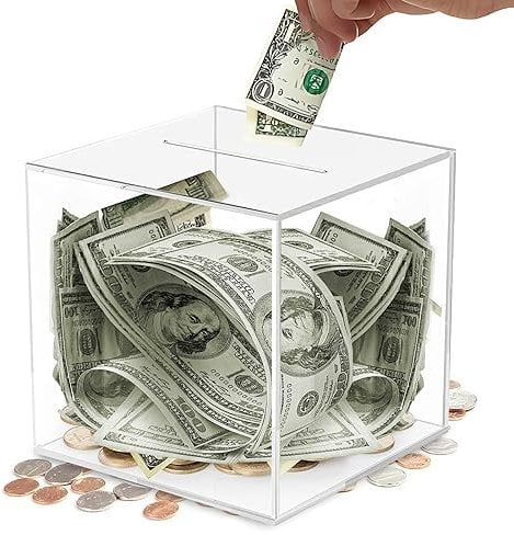 Clear Piggy Bank, Unopenable Acrylic Piggy Bank, Token Box for Kids Square Money Saving Jar for Adults Coin Bank Cash Container Box Children Birthday Gift
