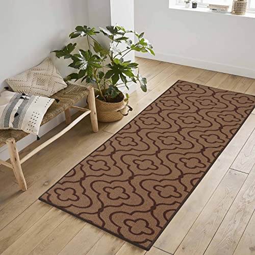 Havana Washable Non-Slip Indoor Runner Mat, Quatrefoil, Beige, 67x220cm