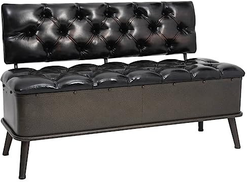 Bussandri Exclusive - Sitzbank mit Stauraum und Rückenlehne 110cm Schwarz Kunstleder