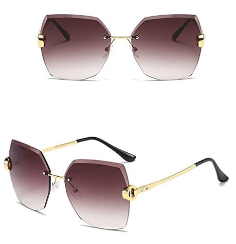 HPIRME Rimless Gradient Cut Lens Sunglasses Women Metal Temples Sun Glasses UV400 Female Eyewear,one size,Blue and Pink