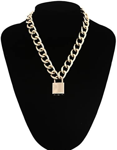 WEITING Vintage Chunky Thick Link Chain Necklace For Women Gold Color Padlock Couple Pendants On Neck Fashion Jewelry Gifts-gold