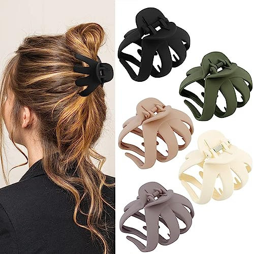 Ensemble de 5 pinces à mâchoires antidérapantes pinces à cheveux moyennes pour cheveux longs épais et bouclés accessoires de cheveux à large prise pour les filles féminines