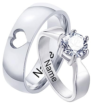 XUANPAI Personalisierte Paar Ringe mit Gravur für Damen Herren, Edelstahl Hochzeitsring mit Zirkon, Kundenspezifischer Ring Name Ring Freundschaftsringe Partnerringe Eheringe für Männer Frauen
