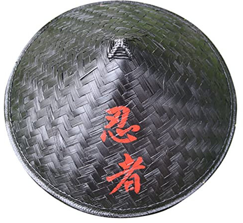 OKUMEYR Ninja Bambushut Cosplay Hut Asiatischer Stil Dekorativer Hut Für Mottopartys Und Auftritte Japanischer Hut Für änner Durchmesser 36CM Mit Schwarzem Ninja Design