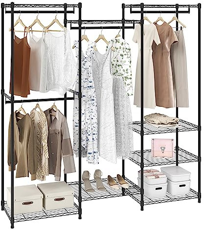 VEVOR Mobiler Kleiderständer Garderobenständer 362 kg Belastbar, Freistehender Kleiderständer 174x180x45 cm 3 Kleiderstangen, Multifunktional 8-lagig, für Schlafzimmer, Wäscheraum, Ankleidezimmer