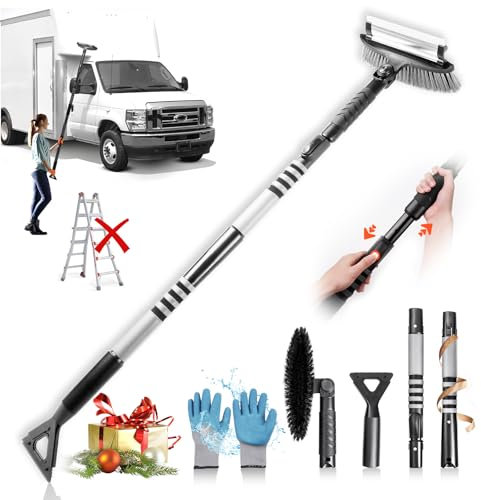 Epltion 182,9 cm ausziehbare Schneeräumung für Auto, 3-in-1 Eiskratzer und Schneebürste mit Rakel für Auto-Windschutzscheibe mit Schaumstoffgriff und 270° schwenkbarem Bürstenkopf für Auto, LKW, SUV,