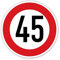 Autocollant : Ø 200 mm, 1 pièce – Panneau de signalisation StVO Z-274 rouge/blanc – Vitesse maximale/vitesse maximale – 45 km/h
