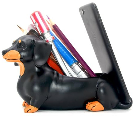 MONMOB Kreative Nette Daschund Stifthalter mit Telefon Ständer Home Office Schreibtisch Zubehör Dekoration Schwarzer Hund Weiner Hund Dackel Geschenke