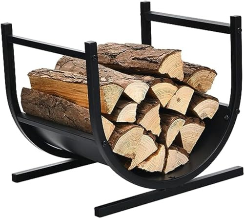 GOPLUS U-förmiges Kaminholzregal, Brennholzregal aus Metall mit mit Griffen & Stabile Basis, Feuerholzregal für drinnen & draußen, Kaminholzhalter für Kamin, BBQ & Feuerstelle, 43×37×39,5cm