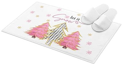 Door Mat Christmas Tree Blush Pink Gold Snowflakes Buffalo Plaid Entrance Rug Absorbent Front Door Mat Machine Washable Floor Mat For Garden Hallway Living Room 40x60cm