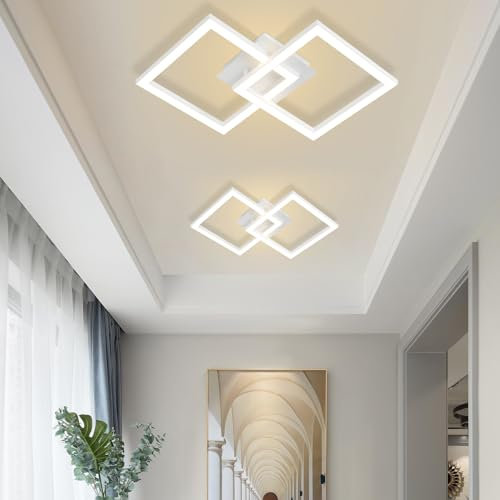 Homefire Deckenlampe LED Deckenleuchte Küche - 2er Modern Küchenlampe 24W Wohnzimmerlampe Design Flurlampe Warmweiß Schlafzimmerlampe Flur Deckenbeleuchtung Eckig Weiß für Wohnzimmer Schlafzimmer