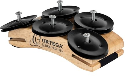 Ortega Guitars Percussion Foot Tambourine - Fußtamburin mit Edelstahl Schellen - Siam Eiche, Natur (OSSFT-NT)