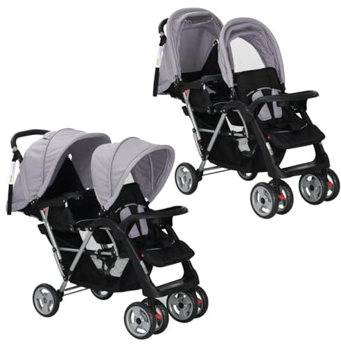 Gecheer Tandem-Kinderwagen Stahl Grau und Schwarz