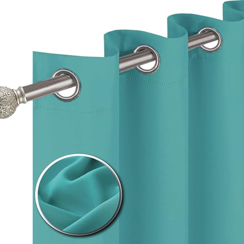 funky gadgets Blackout Curtains for Bedroom 90 Inch Drop Thermal Insulated Eyelet Curtains & Drapes Black Out Curtain for Kitchen, Living Room 2 Panels (90x90 Inch Turquoise)