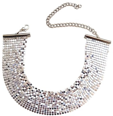 Dishowme Pailletten Choker Halskette breite Metall Pailletten Halsband Hip-Hop Punk Halskette Schmuck für Frauen Mädchen