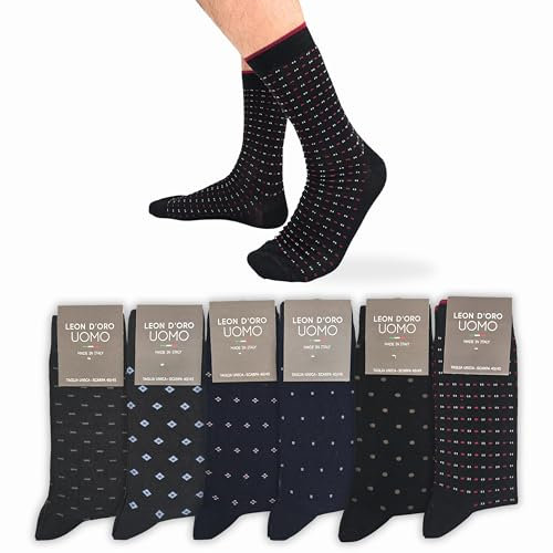 LEON D'ORO Calze uomo cotone corte 6 PAIA Calzini corti leggeri filo di Scozia pois righe fantasia MADE IN ITALY