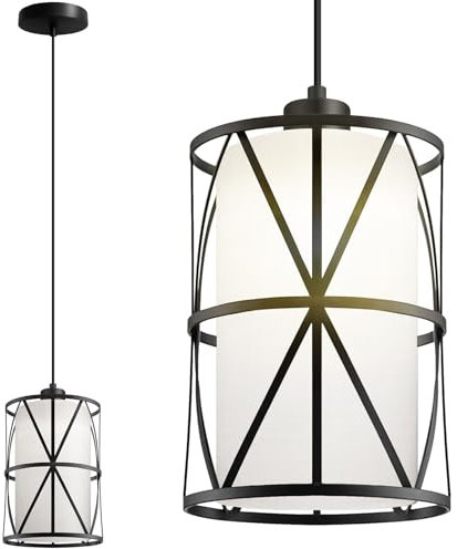 BBHome Industrie Hängelampe, Schwarz Retro Pendelleuchte E27, Metall und Stoff Lampenschirm Deckenleuchte für Wohnzimmer, Restaurant, Café, Bar, Küche (ohne Leuchtmittel)