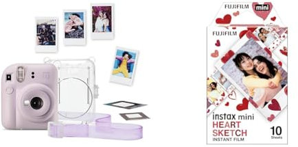Confezione di fotocamere istantanee instax mini 12 in edizione limitata, lilla e viola & instax mini film 10 shot pack, bordo CUORI