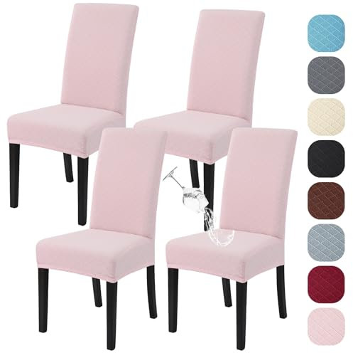 Alishomtll Stretch Stuhlhussen 4er Set Universal Moderne Jacquard Wasserdicht Stuhlbezug Schwingstuhl Elastische Hussen Abnehmbare Stuhlüberzug für Esszimmer Küche Bankett Hochzeit (Rosa, 4 Stück)